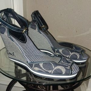 Coach denim wedge sandals